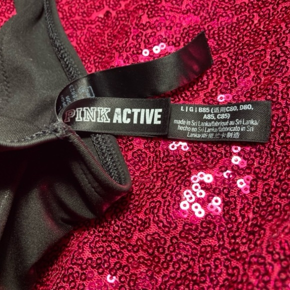Victoria’s Secret Pink Ultimate Square-Neck Sports Bra Black Sparkle Size Large - Picture 15 of 17